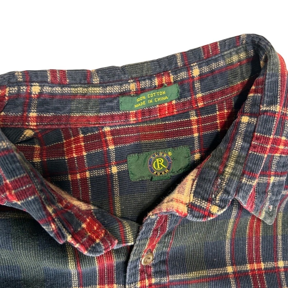 Club Room Plaid Corduroy Button Down Shirt Long Sleeve Blue Red Mens - Picture 4 of 5